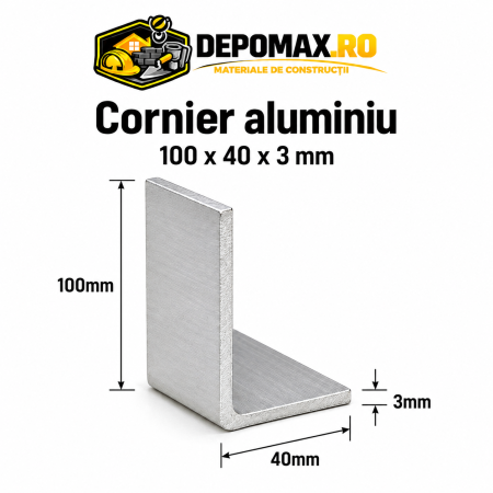 Cornier aluminiu 100 x 40 x 3 mm, 6 metri (EN AW-6060)